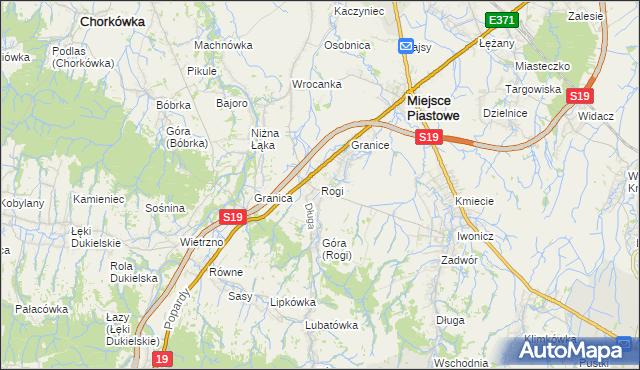 mapa Rogi gmina Miejsce Piastowe, Rogi gmina Miejsce Piastowe na mapie Targeo