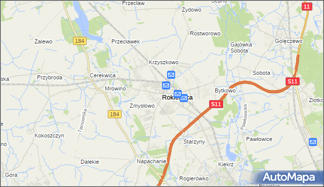 mapa Rokietnica powiat poznański, Rokietnica powiat poznański na mapie Targeo
