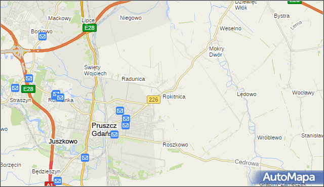 mapa Rokitnica gmina Pruszcz Gdański, Rokitnica gmina Pruszcz Gdański na mapie Targeo