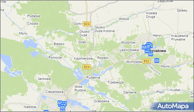 mapa Rozalin gmina Opole Lubelskie, Rozalin gmina Opole Lubelskie na mapie Targeo