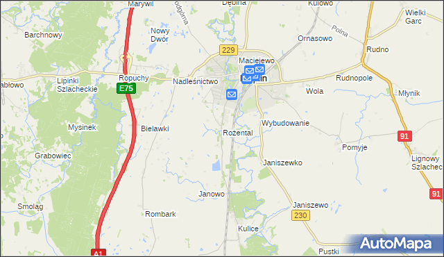 mapa Rożental gmina Pelplin, Rożental gmina Pelplin na mapie Targeo