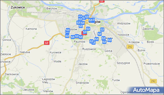 mapa Ruszowice gmina Głogów, Ruszowice gmina Głogów na mapie Targeo