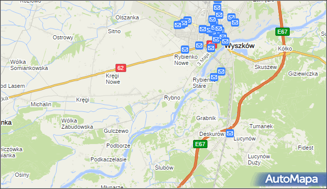 mapa Rybno gmina Wyszków, Rybno gmina Wyszków na mapie Targeo