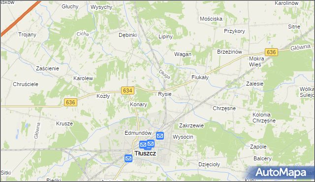 mapa Rysie gmina Tłuszcz, Rysie gmina Tłuszcz na mapie Targeo