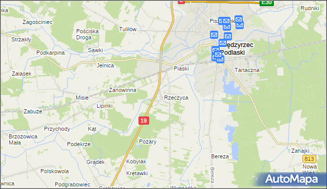 mapa Rzeczyca gmina Międzyrzec Podlaski, Rzeczyca gmina Międzyrzec Podlaski na mapie Targeo