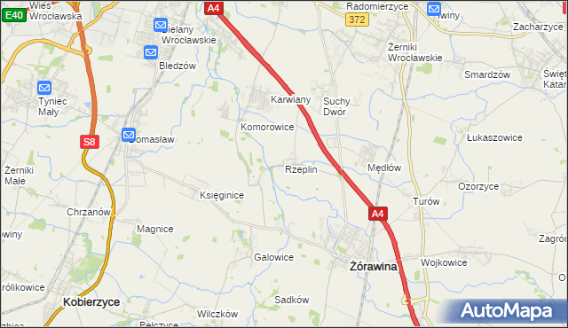 mapa Rzeplin gmina Żórawina, Rzeplin gmina Żórawina na mapie Targeo
