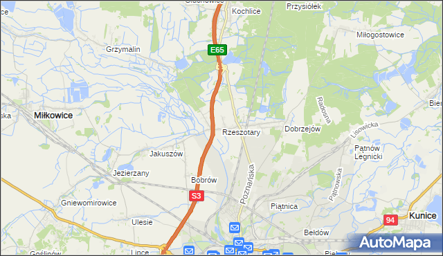 mapa Rzeszotary gmina Miłkowice, Rzeszotary gmina Miłkowice na mapie Targeo