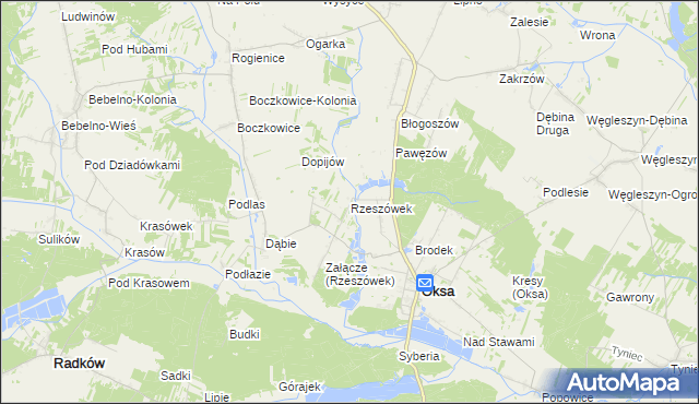 mapa Rzeszówek gmina Oksa, Rzeszówek gmina Oksa na mapie Targeo
