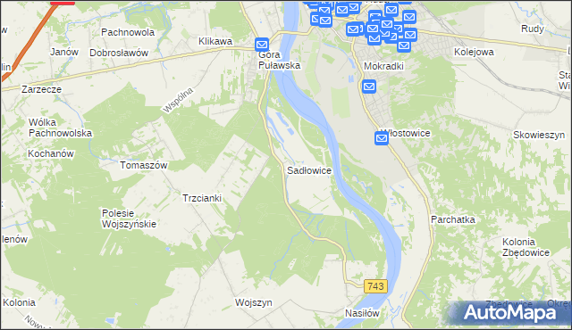 mapa Sadłowice gmina Puławy, Sadłowice gmina Puławy na mapie Targeo