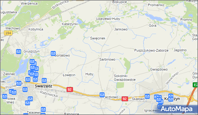mapa Sarbinowo gmina Swarzędz, Sarbinowo gmina Swarzędz na mapie Targeo