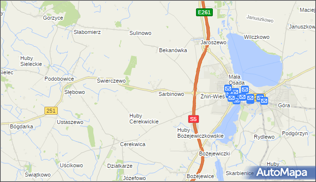 mapa Sarbinowo gmina Żnin, Sarbinowo gmina Żnin na mapie Targeo