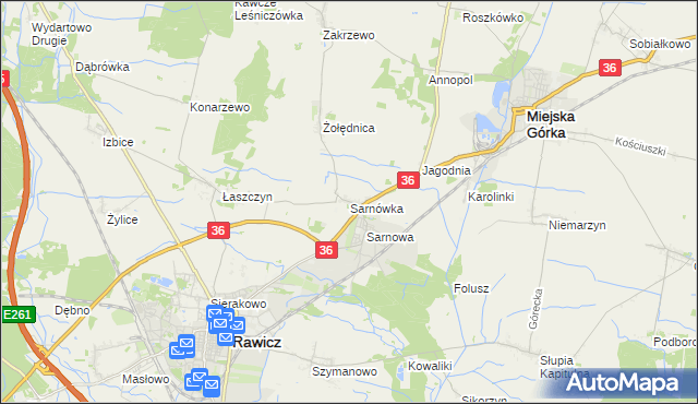 mapa Sarnówka gmina Rawicz, Sarnówka gmina Rawicz na mapie Targeo