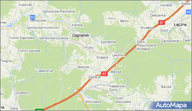 mapa Ścięgna gmina Zagnańsk, Ścięgna gmina Zagnańsk na mapie Targeo