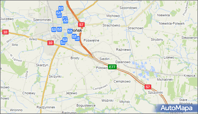 mapa Siedlin, Siedlin na mapie Targeo