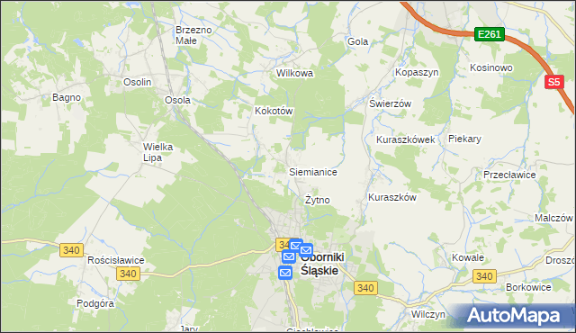 mapa Siemianice gmina Oborniki Śląskie, Siemianice gmina Oborniki Śląskie na mapie Targeo
