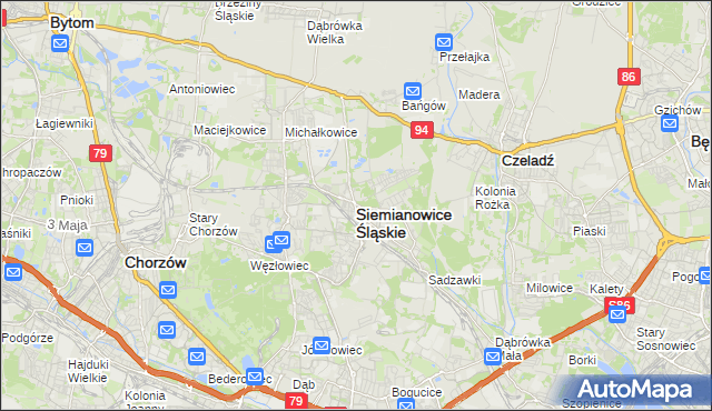 mapa Siemianowice Śląskie, Siemianowice Śląskie na mapie Targeo