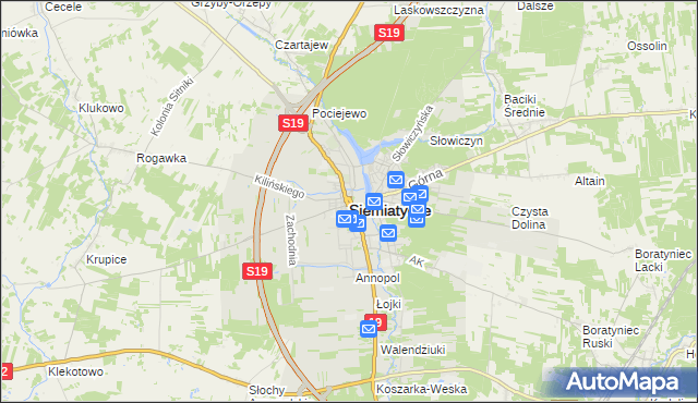 mapa Siemiatycze, Siemiatycze na mapie Targeo