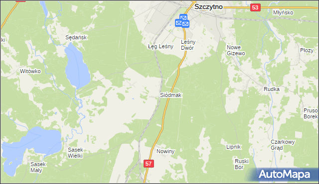 mapa Siódmak gmina Szczytno, Siódmak gmina Szczytno na mapie Targeo