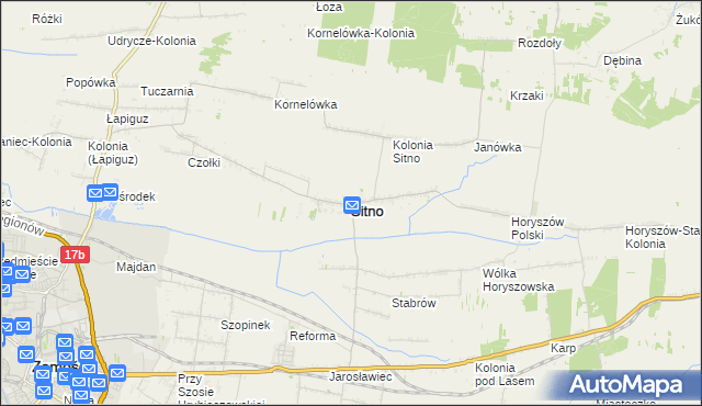 mapa Sitno powiat zamojski, Sitno powiat zamojski na mapie Targeo