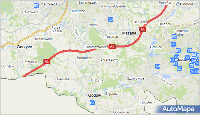 mapa Skrzyszów gmina Godów, Skrzyszów gmina Godów na mapie Targeo
