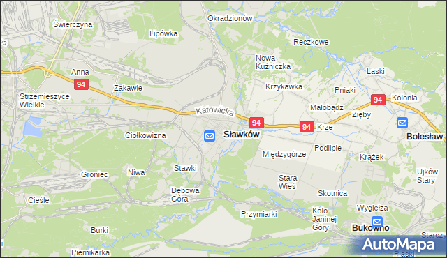 mapa Sławków powiat będziński, Sławków powiat będziński na mapie Targeo