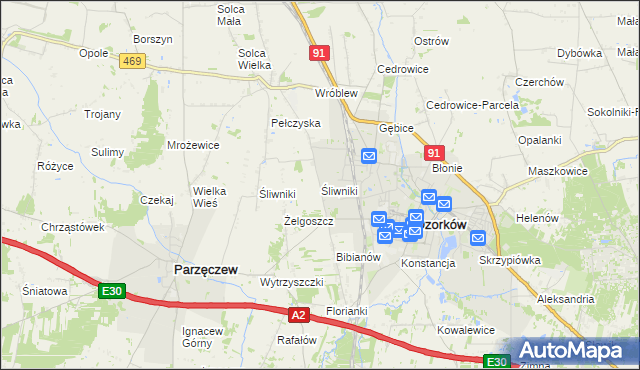 mapa Śliwniki gmina Ozorków, Śliwniki gmina Ozorków na mapie Targeo