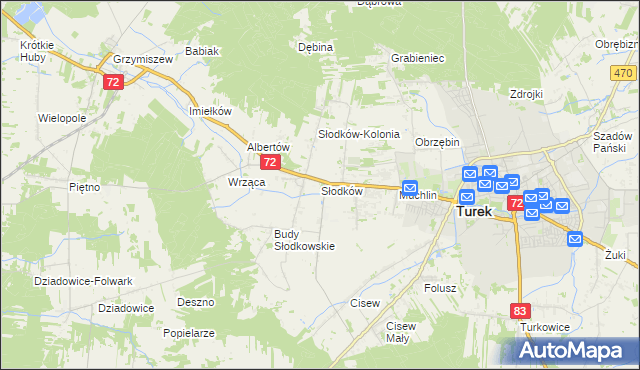 mapa Słodków gmina Turek, Słodków gmina Turek na mapie Targeo