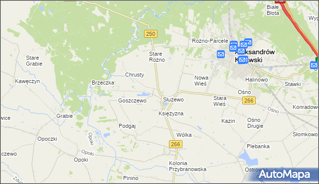 mapa Służewo gmina Aleksandrów Kujawski, Służewo gmina Aleksandrów Kujawski na mapie Targeo