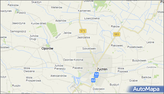 mapa Sokołówek gmina Żychlin, Sokołówek gmina Żychlin na mapie Targeo