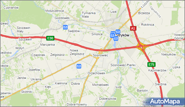 mapa Sosnowiec gmina Stryków, Sosnowiec gmina Stryków na mapie Targeo