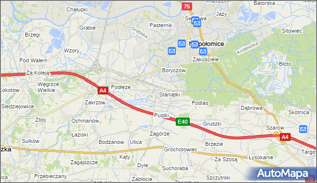 mapa Staniątki, Staniątki na mapie Targeo