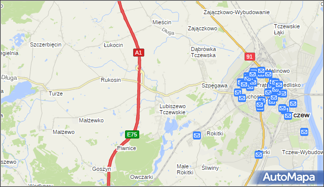 mapa Stanisławie gmina Tczew, Stanisławie gmina Tczew na mapie Targeo