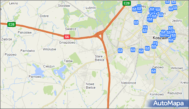 mapa Stare Bielice gmina Biesiekierz, Stare Bielice gmina Biesiekierz na mapie Targeo
