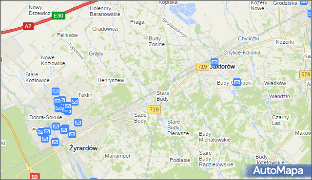 mapa Stare Budy gmina Jaktorów, Stare Budy gmina Jaktorów na mapie Targeo