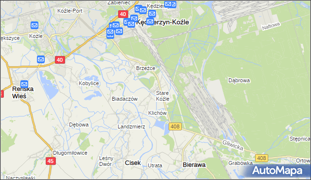 mapa Stare Koźle, Stare Koźle na mapie Targeo