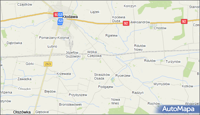 mapa Straszków gmina Kłodawa, Straszków gmina Kłodawa na mapie Targeo