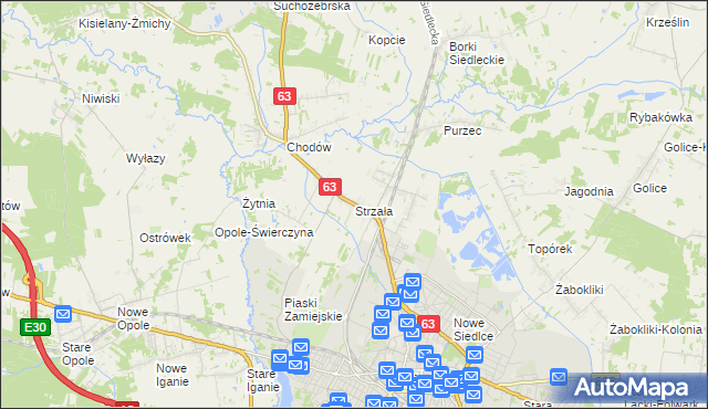 mapa Strzała gmina Siedlce, Strzała gmina Siedlce na mapie Targeo