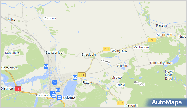 mapa Strzelce gmina Chodzież, Strzelce gmina Chodzież na mapie Targeo
