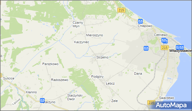 mapa Strzelno gmina Puck, Strzelno gmina Puck na mapie Targeo