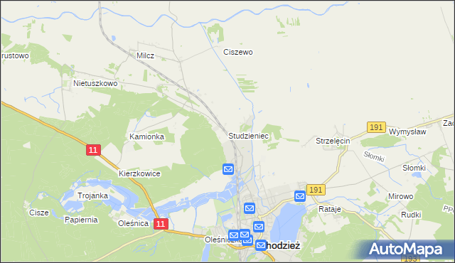 mapa Studzieniec gmina Chodzież, Studzieniec gmina Chodzież na mapie Targeo