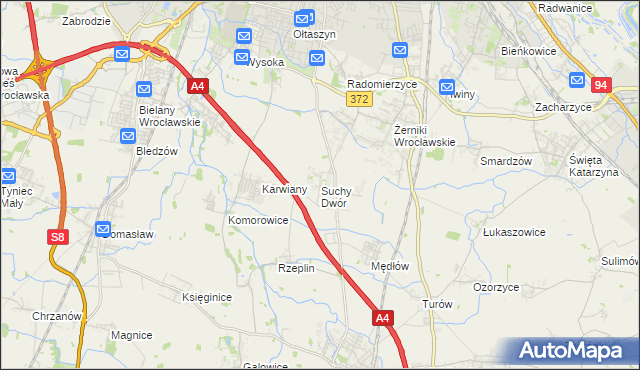 mapa Suchy Dwór gmina Żórawina, Suchy Dwór gmina Żórawina na mapie Targeo