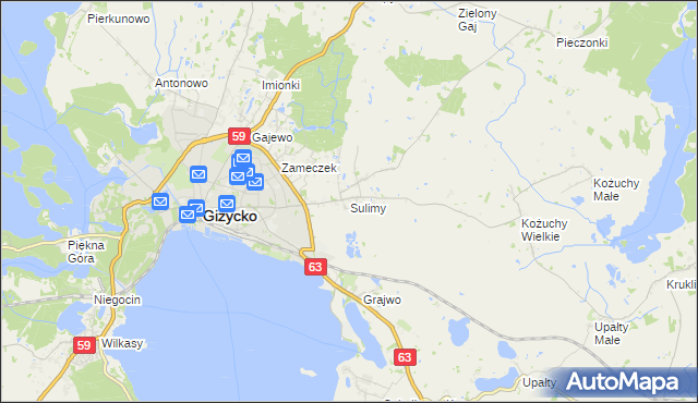 mapa Sulimy gmina Giżycko, Sulimy gmina Giżycko na mapie Targeo