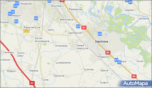 mapa Święta Katarzyna gmina Siechnice, Święta Katarzyna gmina Siechnice na mapie Targeo