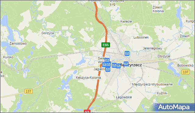 mapa Święty Wojciech gmina Międzyrzecz, Święty Wojciech gmina Międzyrzecz na mapie Targeo