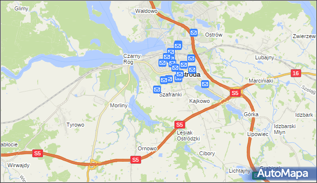 mapa Szafranki gmina Ostróda, Szafranki gmina Ostróda na mapie Targeo