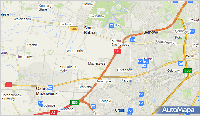 mapa Szeligi gmina Ożarów Mazowiecki, Szeligi gmina Ożarów Mazowiecki na mapie Targeo