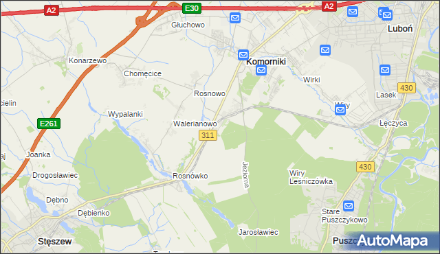 mapa Szreniawa gmina Komorniki, Szreniawa gmina Komorniki na mapie Targeo