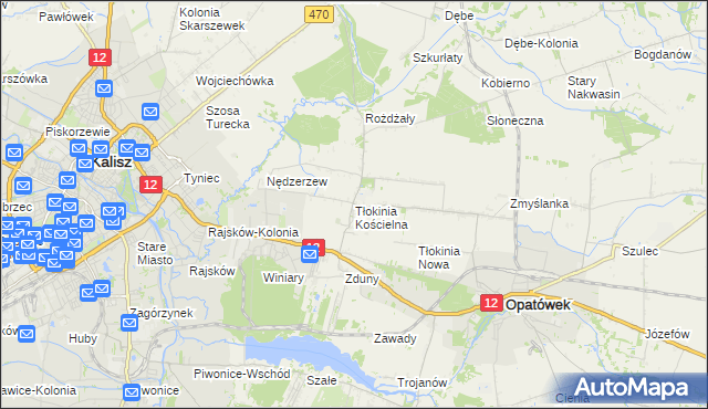 mapa Tłokinia Kościelna, Tłokinia Kościelna na mapie Targeo