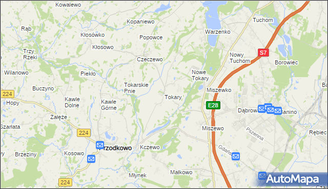 mapa Tokary gmina Przodkowo, Tokary gmina Przodkowo na mapie Targeo