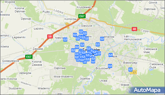 mapa Tomaszów Mazowiecki, Tomaszów Mazowiecki na mapie Targeo